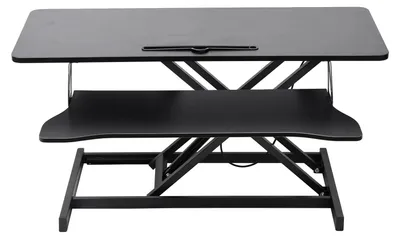 Image de Adaptateur pour bureau debout réglable en hauteur, à réglage manuel, avec tablette pour clavier, noir