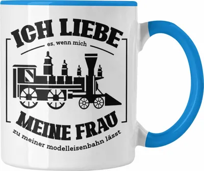 Produktbild von Trendation - Lustige Modelleisenbahn Tasse Geschenk für Eisenbahner (Blau)