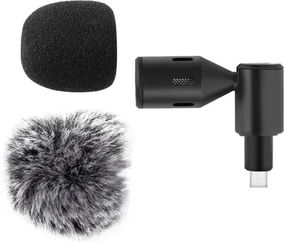 Produktbild von Mini Plug-in Smartphone Mikrofon Handy Mic Niere Tonabnehmer Typ-C Stecker 90¡ã Winkel einstellbar mit 2 Stueck Windschutz fuer Smartphone Live Streaming Vlog Online Singen
