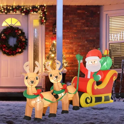 Produktbild von Weihnachtsmann mit Schlitten und Rentieren - Aufblasbare Weihnachtsdeko - LED-Beleuchtung - Für draußen - 240×57×112 cm - Integriertes Gebläse - EU-Netzstecker - CE - Mehrfarbig