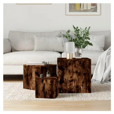 Produktbild von Beistelltische 3 STK. Räuchereiche Holzwerkstoff Couchtisch 3er Set Wohnzimmer Tisch Couchtisch Modern Telefontisch Pflanztisch Sofatisch Mit Reichlich Stauraum Schlichten Design