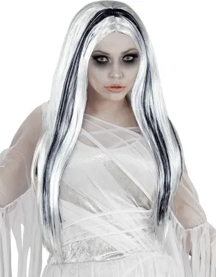 Image de Perruque Vampire à Cheveux Longs "Mariée Fantôme" | Blanc Noir
