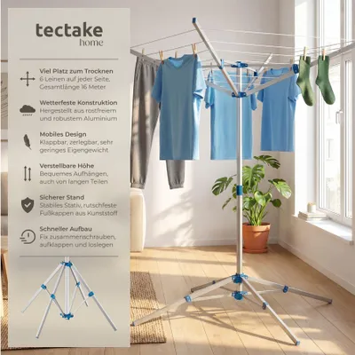 Produktbild von tectake® Mobile Wäschespinne aus Aluminium wetterfest 102 x 102 x 160 cm