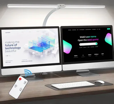 Produktbild von LED Schreibtischlampe 24W，Doppelkopf Klemmelampe,Dimmbar LED Tischleuchte，Modern  Arbeitstischlampe mit Fernbedienung und Adapter,Weiß