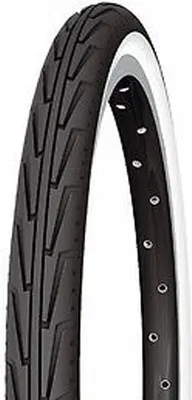 A close-up studio shot of a bicycle tire and rim.