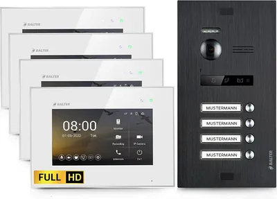 Produktbild von HD Video Türsprechanlage für 4 Familienhaus, 4x Monitor, Balter EVO HD Schwarz