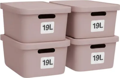 Produktbild von Plastard Aufbewahrungsbox 4er-Set, 19L, Lagerbox, Regalbox, stapelbar, Pink