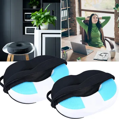 Produktbild von 2er Ergonomischer Gel Sitzring aus Gel-Schaum, Komfort Sitzpolster entlastet Becken, Rücken und Steissbein, für den Bürostuhl oder auch im Auto