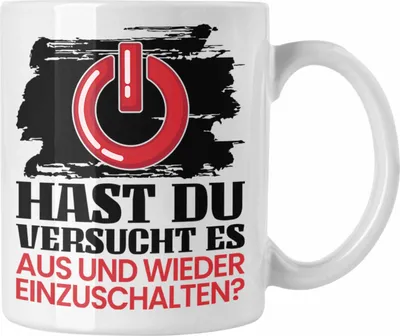 Produktbild von Trendation - IT Techniker Geschenk Tasse IT Support Informatiker Geschenk Lustiger Spruch Männer Aus Und Wieder Einschalten (Weiß)