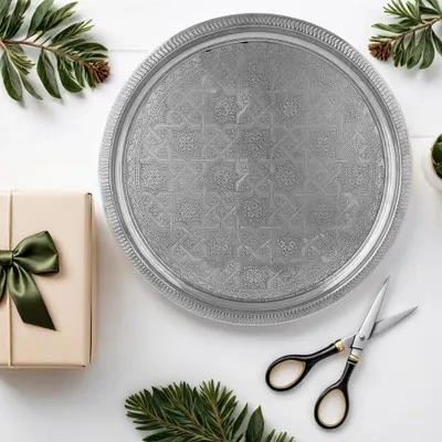 Produktbild von Rundes orientalisches Serviertablett Nacera aus Metall in Silber, 38 cm