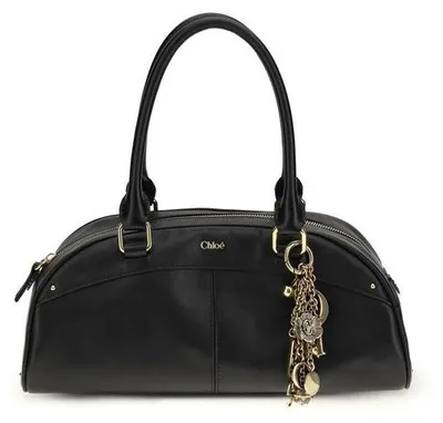 Image de Chloé sac bowling noir cuir de veau anses breloques