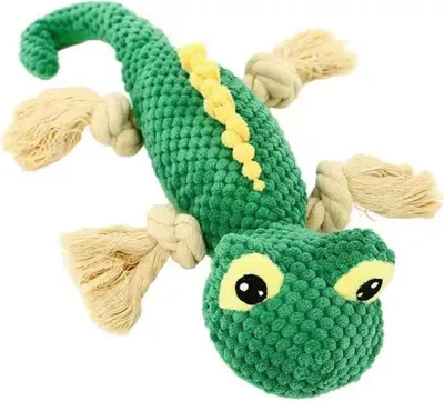 Produktbild von Haustierspielzeug, gestrickt, Cartoon-Eidechsenform, bissfest, unzerstörbar, Stressabbau, Geräusche machen, quietschend, lindert Langeweile, weich, elastisch, Zähneknirschen, Kauspielzeug für Hunde und Katzen