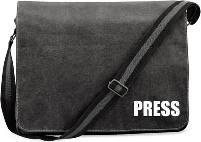 Produktbild von Huuraa Umhängetasche Press Schriftzug 14 Liter Black Canvas Laptoptasche Geschenkidee