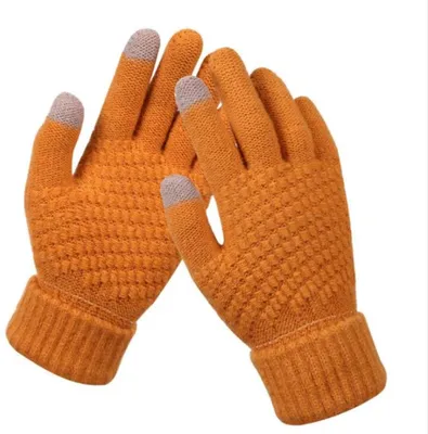 Productafbeelding van Gebreide handschoenen – Geschikt voor touchscreengebruik – One size fits all – Warme favoriet voor de winter – Okerkleurig