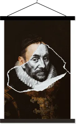 Produktbild von MuchoWow® Textilposter Wilhelm von Oranien - Adriaen Thomasz - Schwarz - Weiß 60x90 cm mit schwarzem Rahmen - Poster Wohnzimmer
