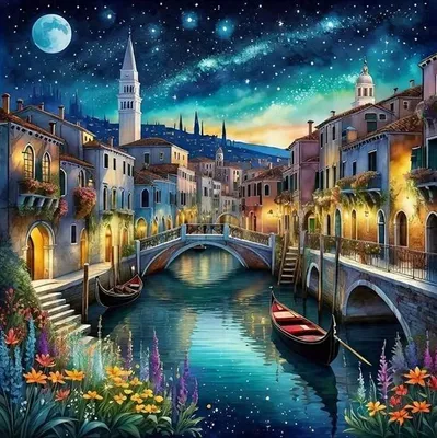 Produktbild von Diamantmosaik "Venedig bei Nacht", 30x40 cm, kreative Diamanten