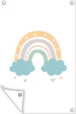 Produktbild von MuchoWow® 80x120 cm Outdoor-Poster Gartendeko Sichtschutz Garten Poster für den Garten  Regenbogen - Herzen - Wolken - Punkte - Pastell - Kinder
