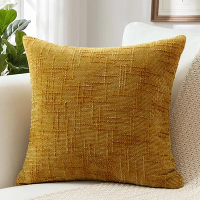 Sierkussensloop 45x45 cm, Chenille, Mosterdgeel