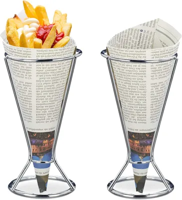 Productafbeelding van Frietzakhouder - Set van 2 - Roestvrij staal - Frietjes - Chips - Groenten & meer - HxØ 16x9,5cm - Zilverkleurig