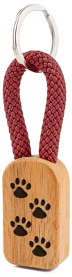 Produktbild von GIPFELWELLE Handgemachter Holz Schlüsselanhänger Kette Ring Paracord mit Gravur, 6 mm Segeltau, Damen Herren, Pfoten, Weinrot