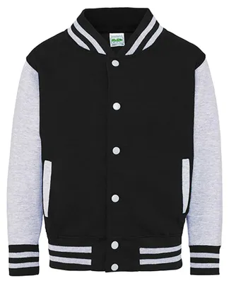 Produktbild von Awdis - Varsity-Jacke (US-College-Stil) für Kinder, meliert LT2766 (152-158) (Samtschwarz/Grau meliert)