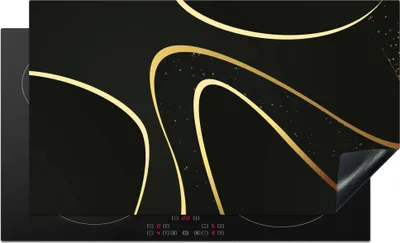 Produktbild von KitchenYeah© Herdabdeckplatte Goldene Wellen auf schwarzem Hintergrund , 91x52cm, Küche Deko, Glaskeramikkochfeld Herdabdeckung, Abdeckplatte fùr Kochfeld