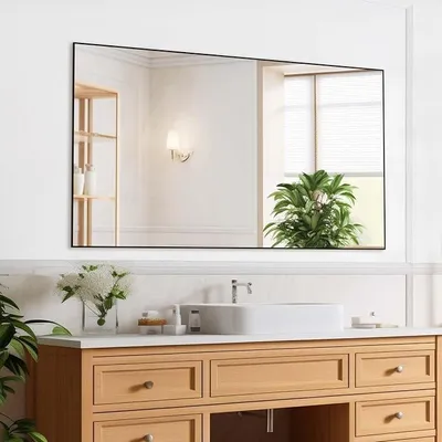 Imagen del producto de Espejo de baño, grande, rectangular, espejo de pared, marco de metal , espejo de pared para baño, dormitorio o recibidor, 122 x 71 cm (horizontal/vertical)
