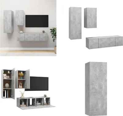 Produktbild von vidaXL 4 tlg. TV Schrank Set Betongrau Holzwerkstoff - TV-Schrank-Set - TV-Schrank-Sets - Hängendes TV-Schrank-Set - Hängende TV-Schrank-Sets