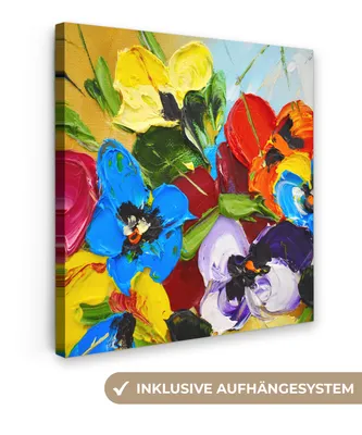 Produktbild von MuchoWow® - Leinwandbilder - Ölfarbe - Malerei - Blumen, Wandbild, Wanddeko Bilder Wohnzimmer, 90x90 cm