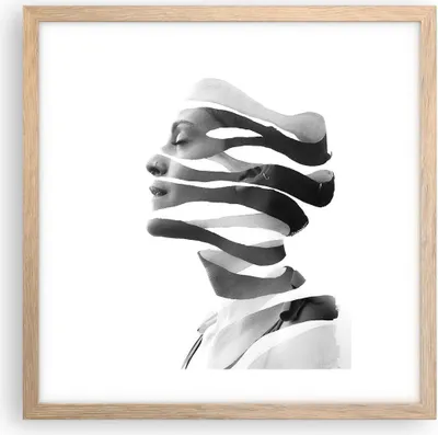 Produktbild von Gerahmtes Poster - Rahmen in heller Eiche - Frau Surrealismus Monochrom - 40x40 cm - Wand Bild - Wanddeko - Wandbilder - Kunstposter - Wandposter - Bilderrahmen - Bilder - Kunstdruck - P2NAC40x40-4430