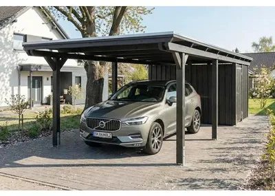 Produktbild von Einzelcarport SKAN HOLZ Emsland inkl. Abstellraum, Pfostenanker 340 x 846 cm anthrazit