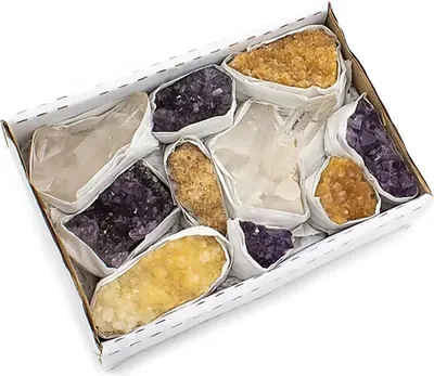 Produktbild von Kraftstein-Box 17: Citrin, Amethyst und Bergkristall - ca. 700-900g