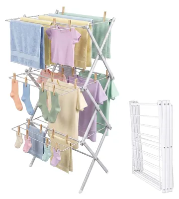 Produktbild von Relaxdays Wäscheständer klappbar, 27 Stangen, HBT: 115 x 53,5 x 52 cm, Metall, platzsparender Turmwäscheständer, weiß