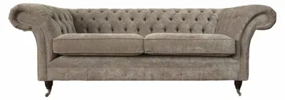 Produktbild von Dreisitzer Chesterfield Sofa 3 Sitz Sofas Braun Stoff Wohnzimmer Luxus