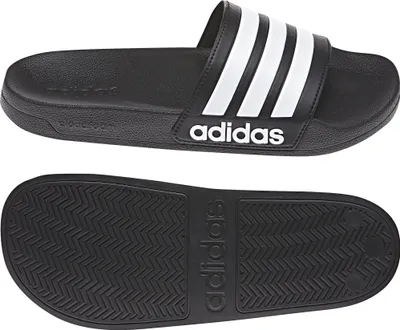 Produktbild von adidas, Badeschuhe Adilette Shower, CBLACK/FTWWHT/CBLACK, 43 1/3, Synthetik/Gummi, vorgeformtes Fußbett, schnell trocknend, 3-Streifen Design, Slip-On, für Dusche, Pool, Strand & Haus