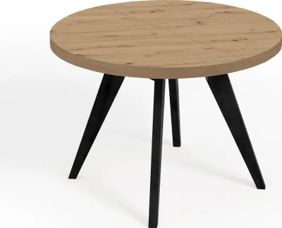 Produktbild von Runder Ausziehbarer Tisch für Esszimmer, LORA, Loft-Stil, Skandinavische, Durchmesser: 100 / 150 cm, Farbe: Eiche Artisan / Schwarz