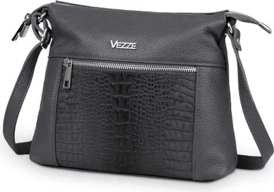 Produktbild von Selvaggia Handtasche aus Leder - 2 Hauptfäche - Reißverschlusstaschen - verstellbare Schulterrieme - Grau-Anthrazit