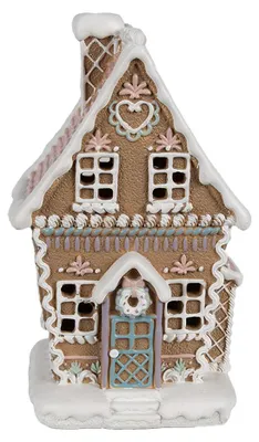 Productafbeelding van Clayre & Eef peperkoekhuis met LED-verlichting, 13x10x21 cm, bruin, van polyresine