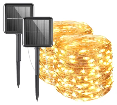 Produktbild von BRAINZAP 2 Stück LED Solar Draht Lichterkette IP65 Außen Garten Outdoor 12m Warmweiß Party Weihnachten 100 LEDs