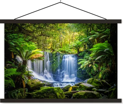 Produktbild von MuchoWow® Textilposter Dschungel - Wasserfall - Australien - Pflanzen - Natur 90x60 cm mit schwarzem Rahmen - Aufhängungssatz
