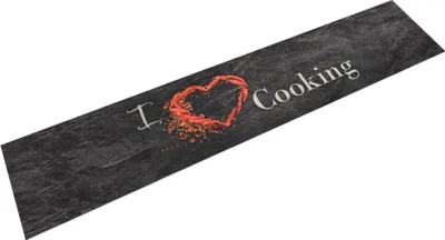 Image de Tapis de cuisine lavable impression cuisine noir 60x300 cm