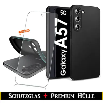 Produktbild von Für Samsung Galaxy A57 5G - Schwarz Silikon Schutz Hülle + HD Panzerglas 9H Schutzglas
