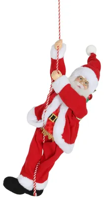 Productafbeelding van Kerstman 60 cm, zingende en klimmende kerstman met cadeautouw en geluidsfunctie, voor binnen, rood