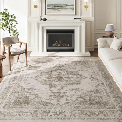 Zdjęcie produktu dla Stary dywan do salonu, 150x210 cm, beżowy, prostokątny, wykonany z poliestru, możliwość prania