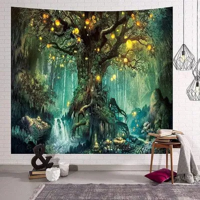 Zdjęcie produktu dla Gobelin Drzewo Życia - Psychodeliczna atmosfera - Nadaje się do sypialni i mieszkania studenckiego - 1 sztuka - Wielokolorowy