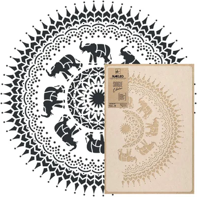 Produktbild von Mandala Große Malschablonen Durchmesser 89 cm, Elefantenkreis Mandala Geometrisches Ornament, Wiederverwendbare Kunststoff Wandschablone DIY