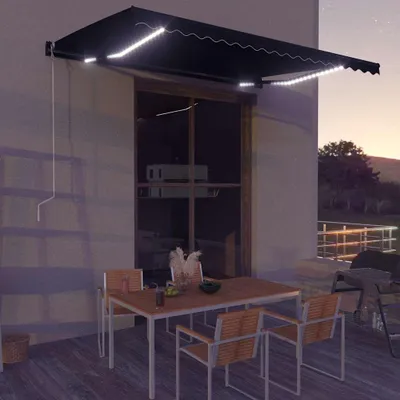 Image de VidaXL Auvent extensible manuellement avec LED 450x300 cm anthracite