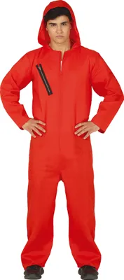 Immagine prodotto di Costume da ladro rosso tuta carnevale adulto con cappuccio, taglia: 56 - 58 (XXL) colore: rosso
