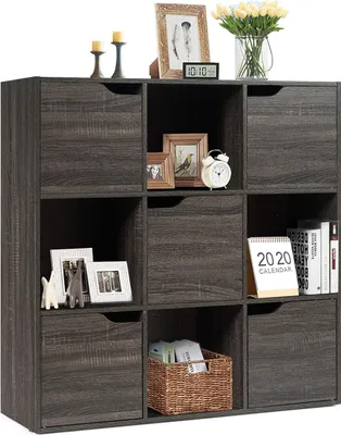 Immagine prodotto di KOMFOTTEU Libreria a 3 ripiani, libreria con 9 scomparti, scaffale a cubi indipendente, scaffale da terra per ufficio con chiusura magnetica, scaffale per documenti 90 x 29 x 90 cm (grigio scuro)