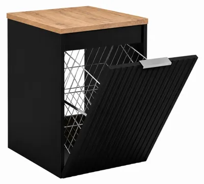 Produktbild von Hängender Badezimmerschrank mit Wäschekorb, Schwarz / Platte Craft-Eiche